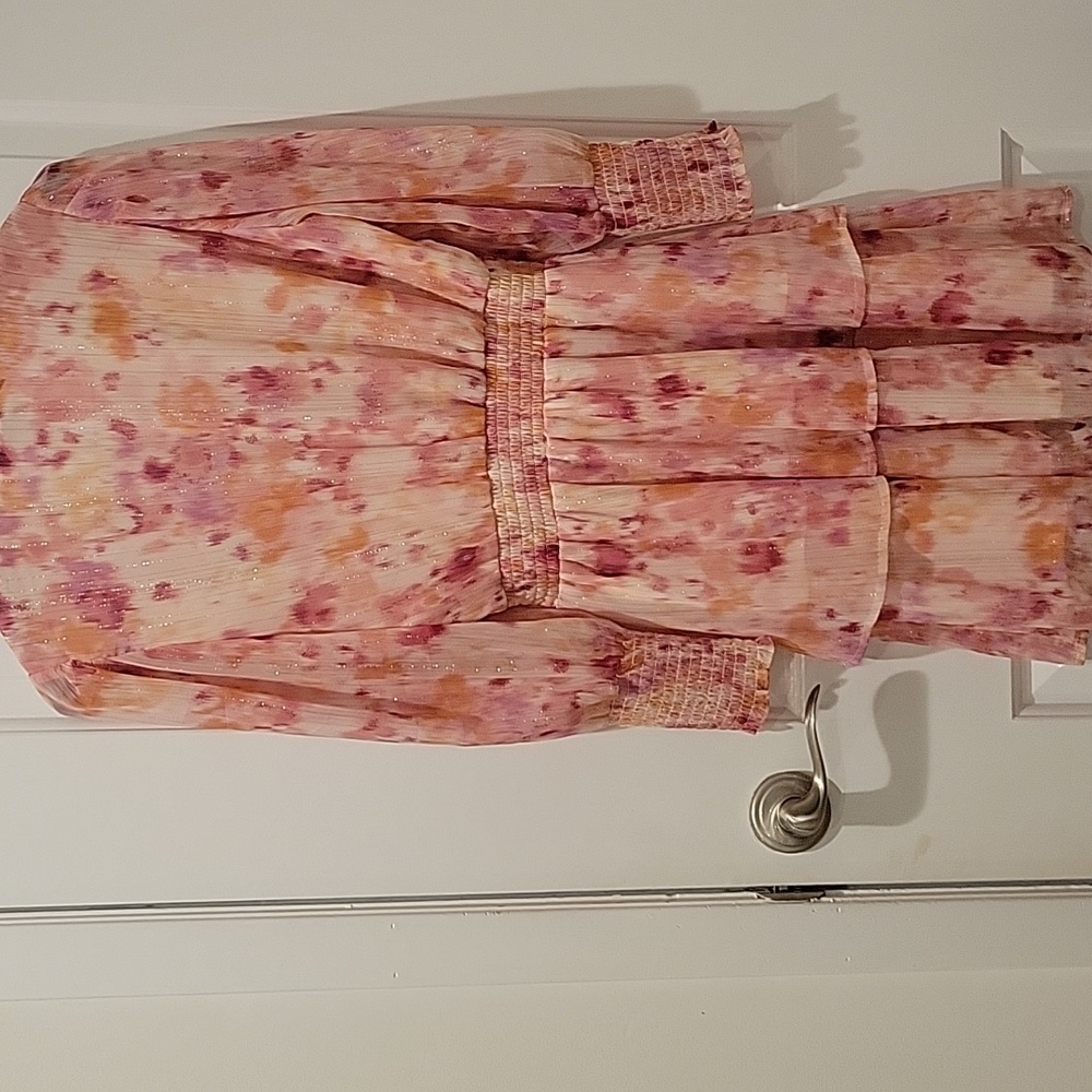 Aqua Pink and Orange Ruffled Tiered Long Sleeve Dress - Picture 8 of 10